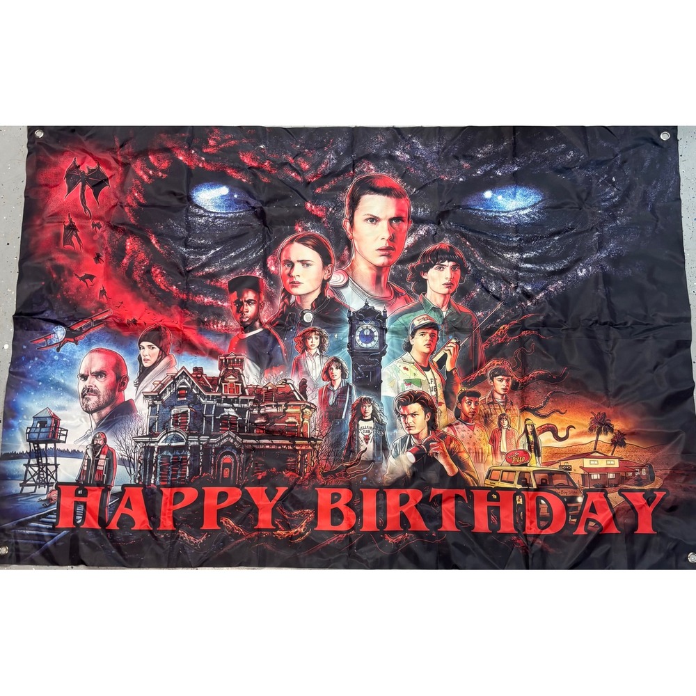Stranger Things Happy Birthday Backdrop Banner Party Decoration Netflix Poster